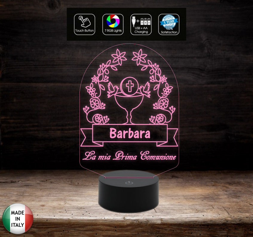 Lampada led 7 colori selezionabili con touch PRIMA COMUNIONE Segnatavolo Decorazione casa ristorante