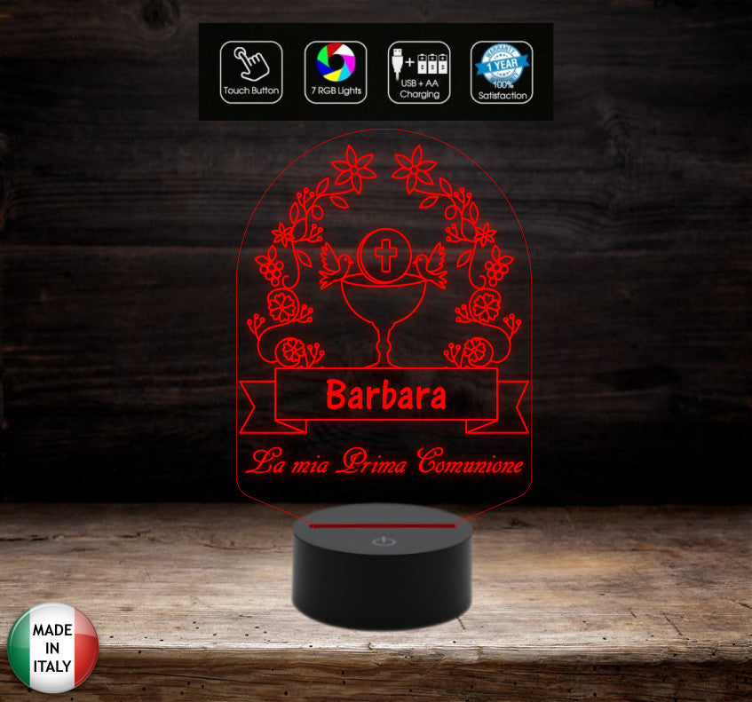 Lampada led 7 colori selezionabili con touch PRIMA COMUNIONE Segnatavolo Decorazione casa ristorante