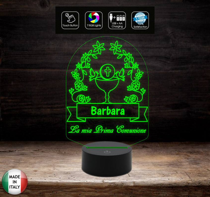 Lampada led 7 colori selezionabili con touch PRIMA COMUNIONE Segnatavolo Decorazione casa ristorante