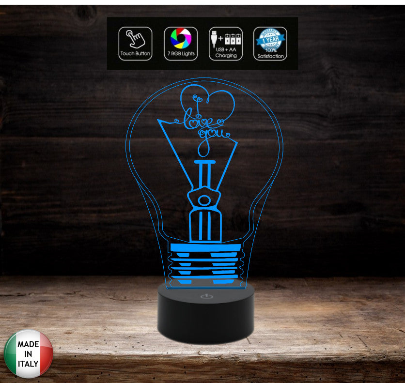 Idea regalo San Valentino LAMPADINA con scritta I LOVE YOU Lampada led 7 colori touch