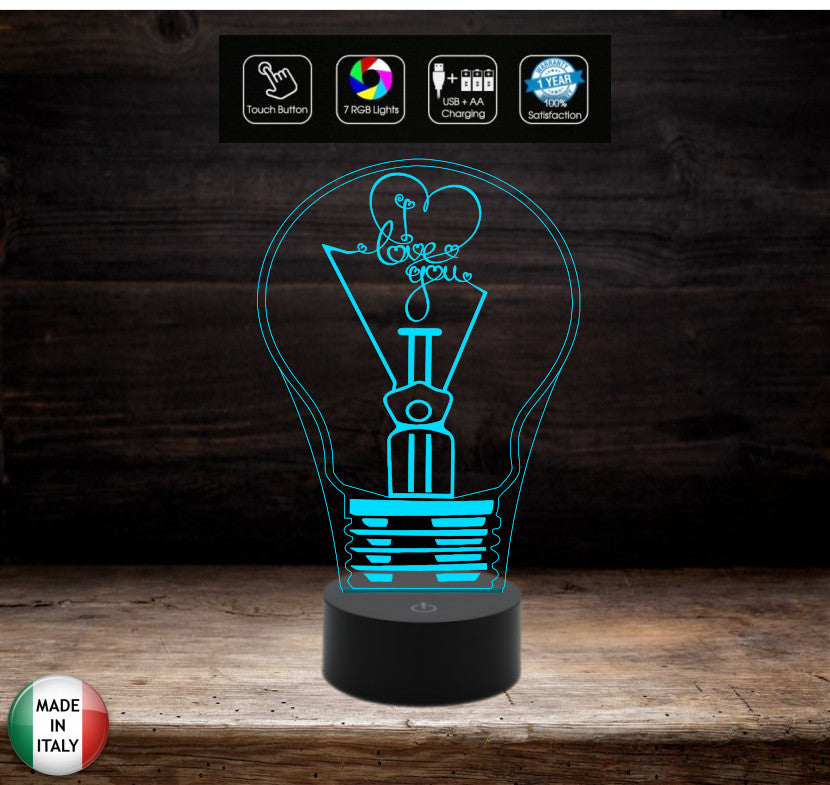 Idea regalo San Valentino LAMPADINA con scritta I LOVE YOU Lampada led 7 colori touch