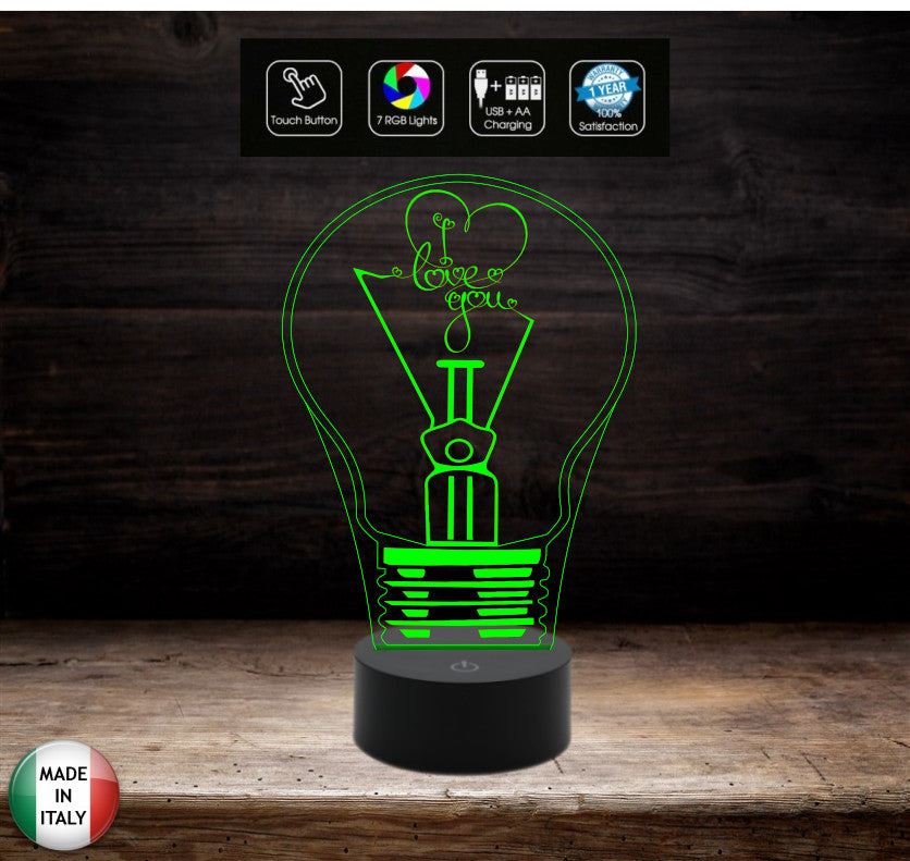 Idea regalo San Valentino LAMPADINA con scritta I LOVE YOU Lampada led 7 colori touch