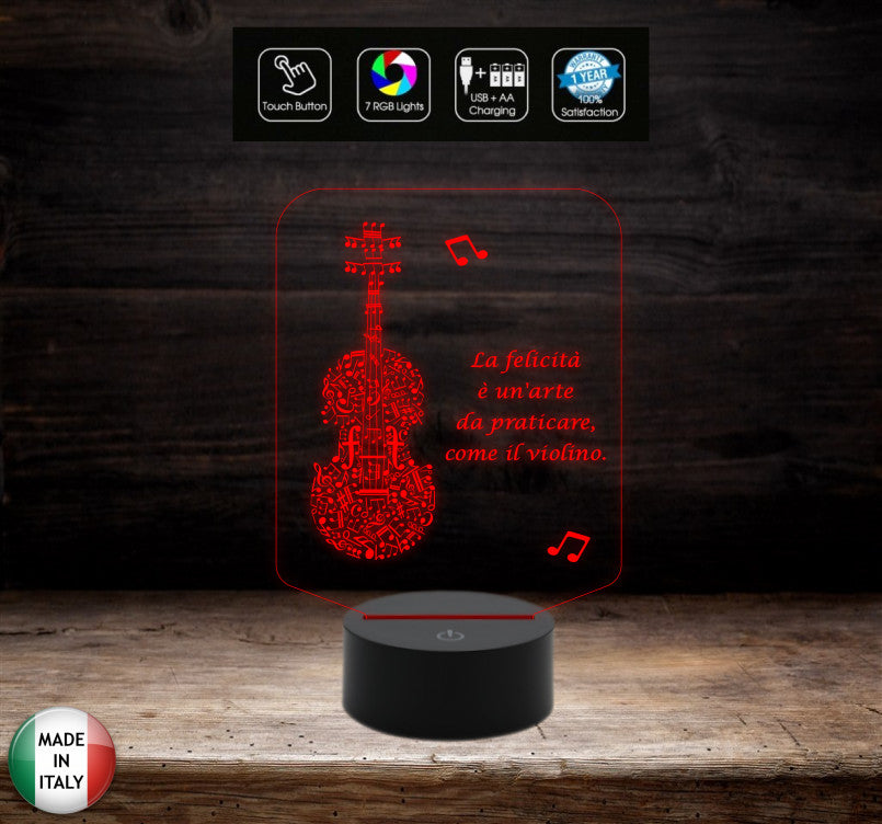 Idea regalo MUSICISTA Lampada led VIOLINO personalizzabile con frase MUSICA