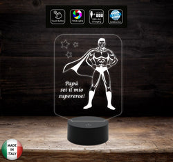 FESTA DEL PAPA’ Lampada led 7 colori da scrivania o ufficio Regalo originale Papà SUPEREROE