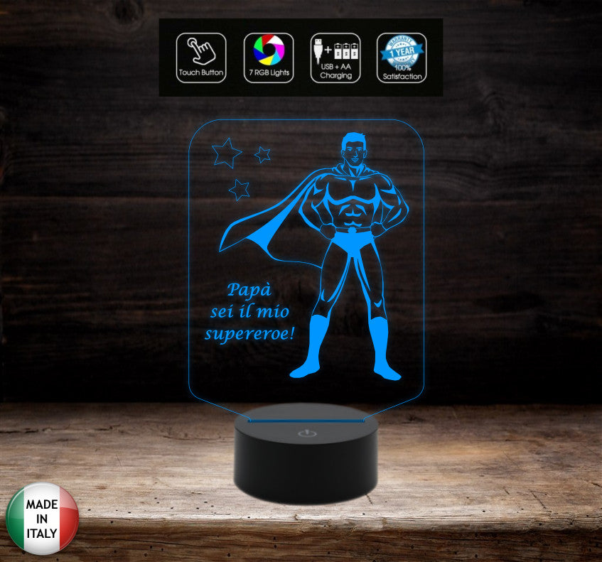 FESTA DEL PAPA’ Lampada led 7 colori da scrivania o ufficio Regalo originale Papà SUPEREROE
