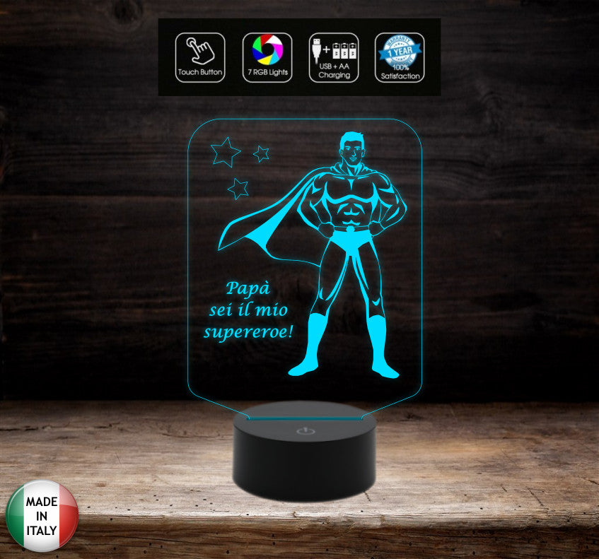 FESTA DEL PAPA’ Lampada led 7 colori da scrivania o ufficio Regalo originale Papà SUPEREROE