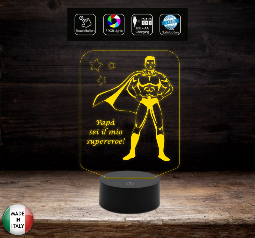 FESTA DEL PAPA’ Lampada led 7 colori da scrivania o ufficio Regalo originale Papà SUPEREROE
