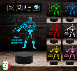 FESTA DEL PAPA’ Lampada led 7 colori da scrivania o ufficio Regalo originale Papà SUPEREROE