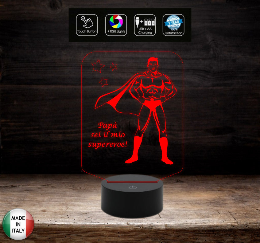 FESTA DEL PAPA’ Lampada led 7 colori da scrivania o ufficio Regalo originale Papà SUPEREROE