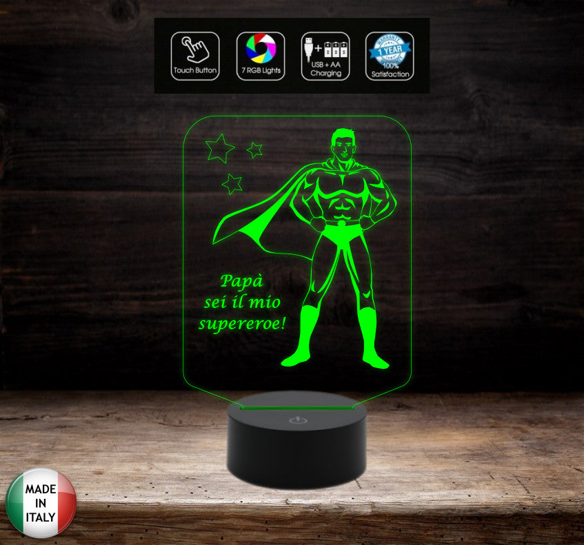 FESTA DEL PAPA’ Lampada led 7 colori da scrivania o ufficio Regalo originale Papà SUPEREROE