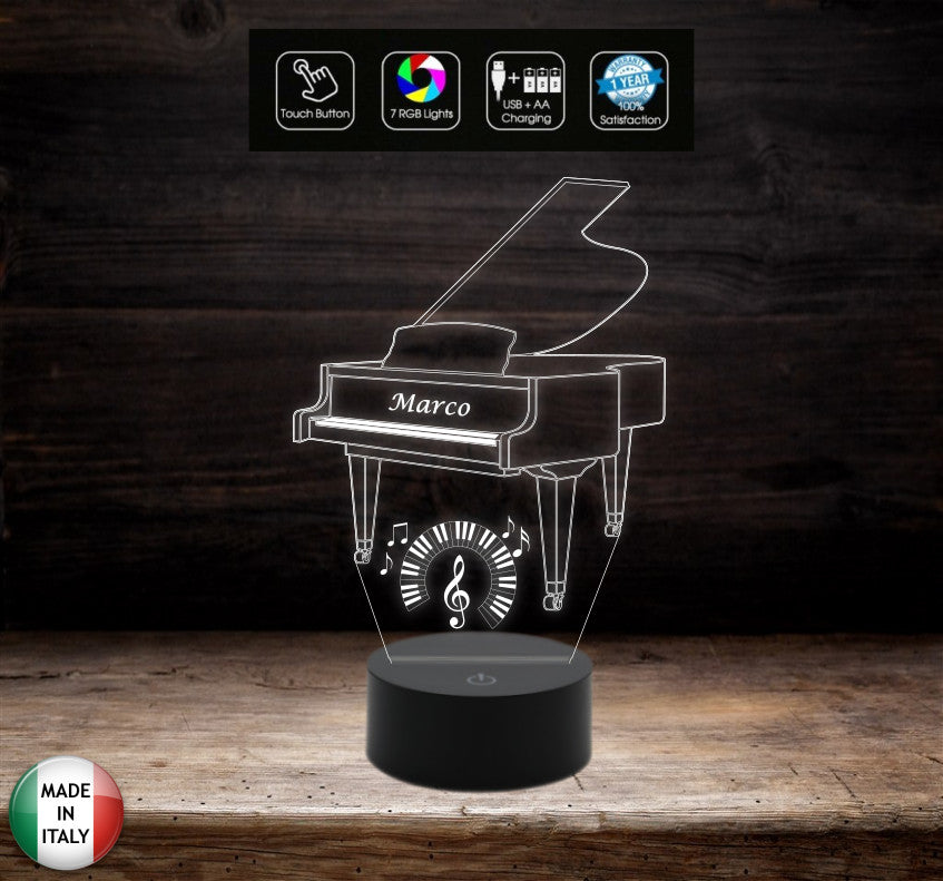 Idea regalo MUSICISTA piano Lampada led PIANOFORTE personalizzabile con nome MUSICA