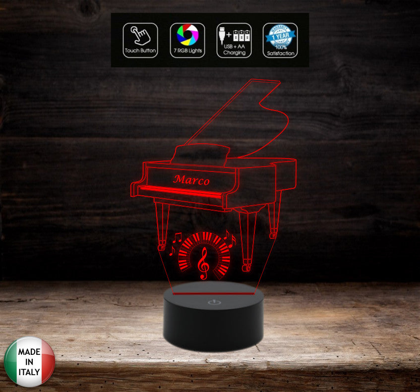 Idea regalo MUSICISTA piano Lampada led PIANOFORTE personalizzabile con nome MUSICA