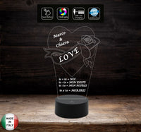 Lampada 7 colori Regalo San Valentino Anniversario Compleanno Idea originale Cuore con rosa e dedica personalizzabile