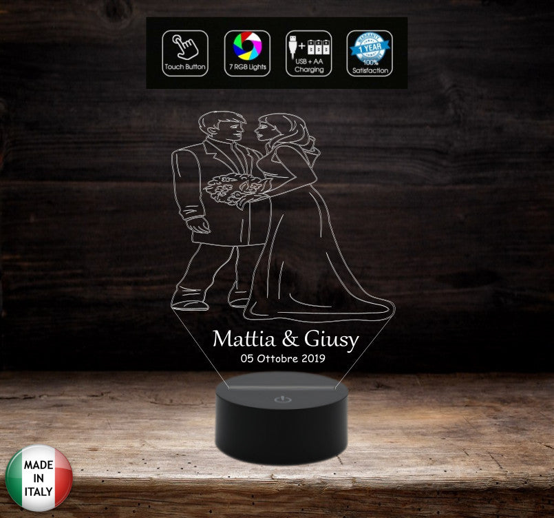 Segnatavolo bomboniera Regalo MATRIMONIO Lampada led personalizzabile 7 colori wedding