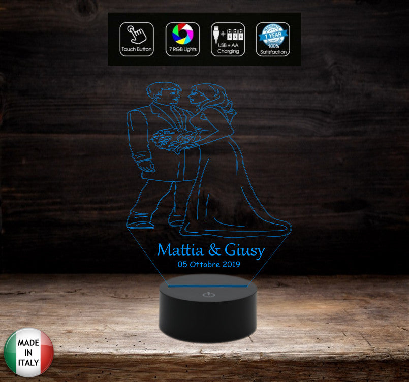 Segnatavolo bomboniera Regalo MATRIMONIO Lampada led personalizzabile 7 colori wedding