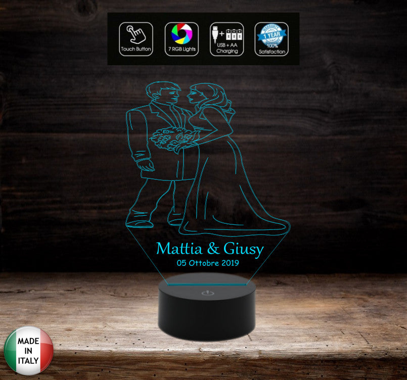 Segnatavolo bomboniera Regalo MATRIMONIO Lampada led personalizzabile 7 colori wedding