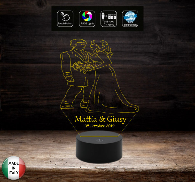 Segnatavolo bomboniera Regalo MATRIMONIO Lampada led personalizzabile 7 colori wedding