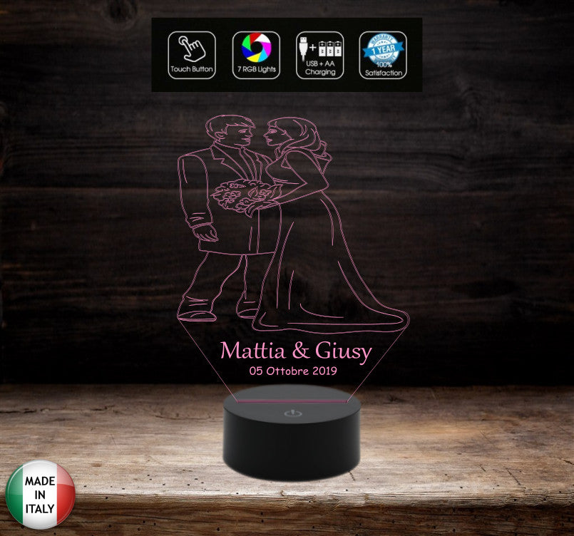 Segnatavolo bomboniera Regalo MATRIMONIO Lampada led personalizzabile 7 colori wedding