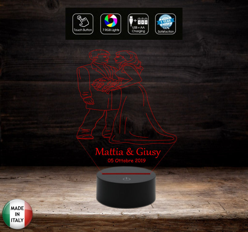 Segnatavolo bomboniera Regalo MATRIMONIO Lampada led personalizzabile 7 colori wedding