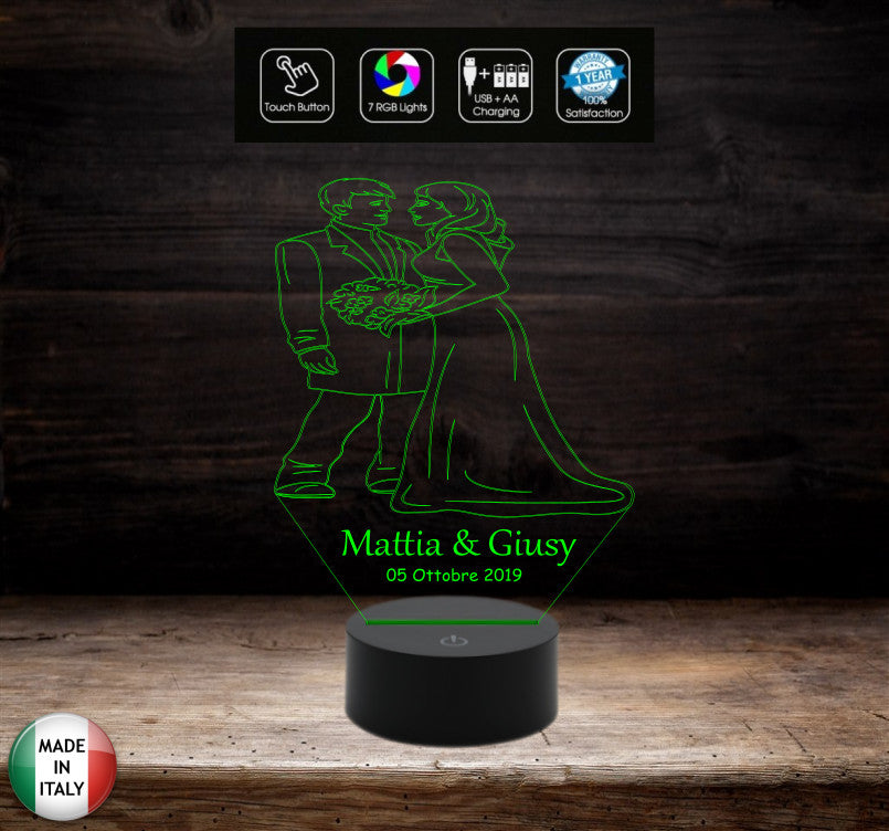 Segnatavolo bomboniera Regalo MATRIMONIO Lampada led personalizzabile 7 colori wedding