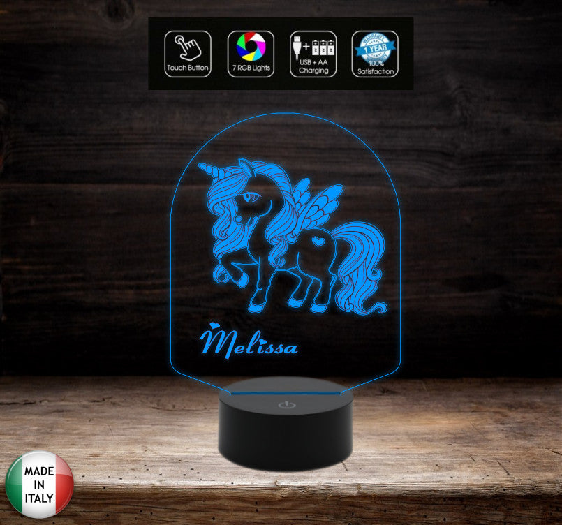 LAMPADA unicorno personalizzabile con nome Regalo bambina per cameretta Luce da notte a led