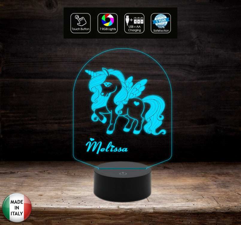 LAMPADA unicorno personalizzabile con nome Regalo bambina per cameretta Luce da notte a led