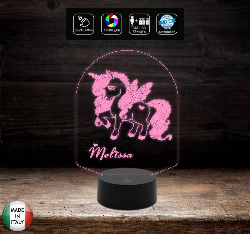 LAMPADA unicorno personalizzabile con nome Regalo bambina per cameretta Luce da notte a led