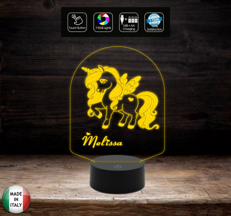 LAMPADA unicorno personalizzabile con nome Regalo bambina per cameretta Luce da notte a led