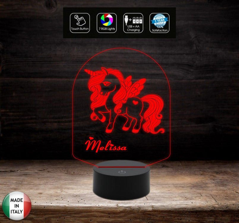LAMPADA unicorno personalizzabile con nome Regalo bambina per cameretta Luce da notte a led