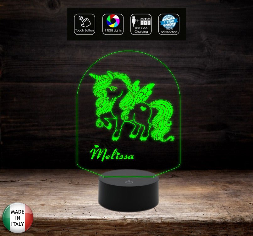 LAMPADA unicorno personalizzabile con nome Regalo bambina per cameretta Luce da notte a led