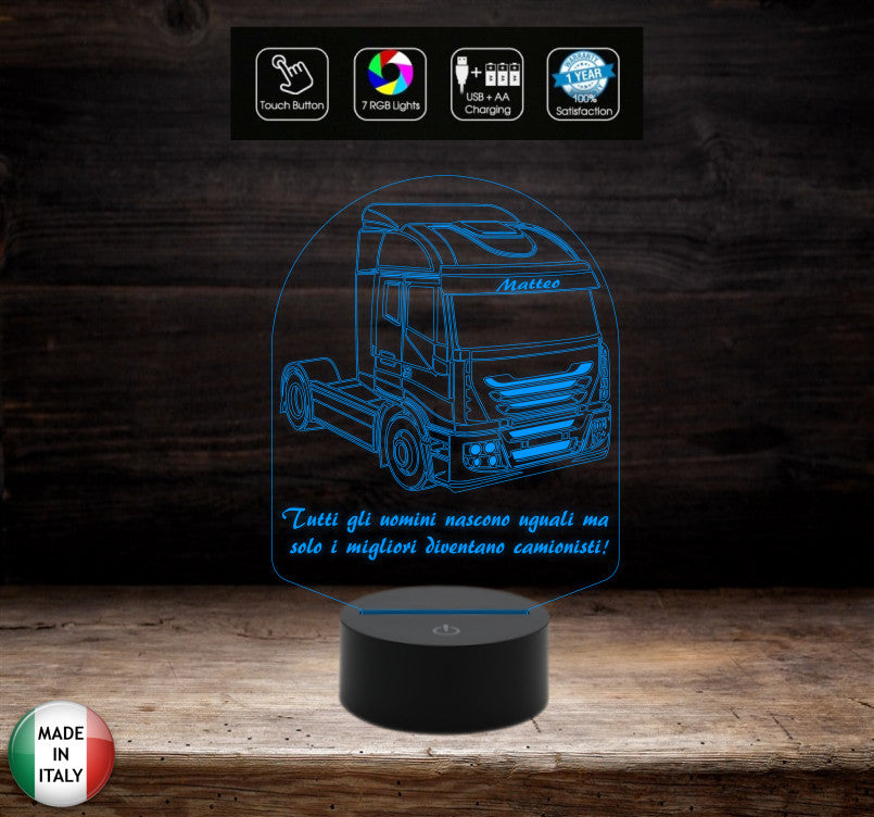 Lampada 7 colori personalizzabile con nome e frase REGALO originale CAMIONISTA
