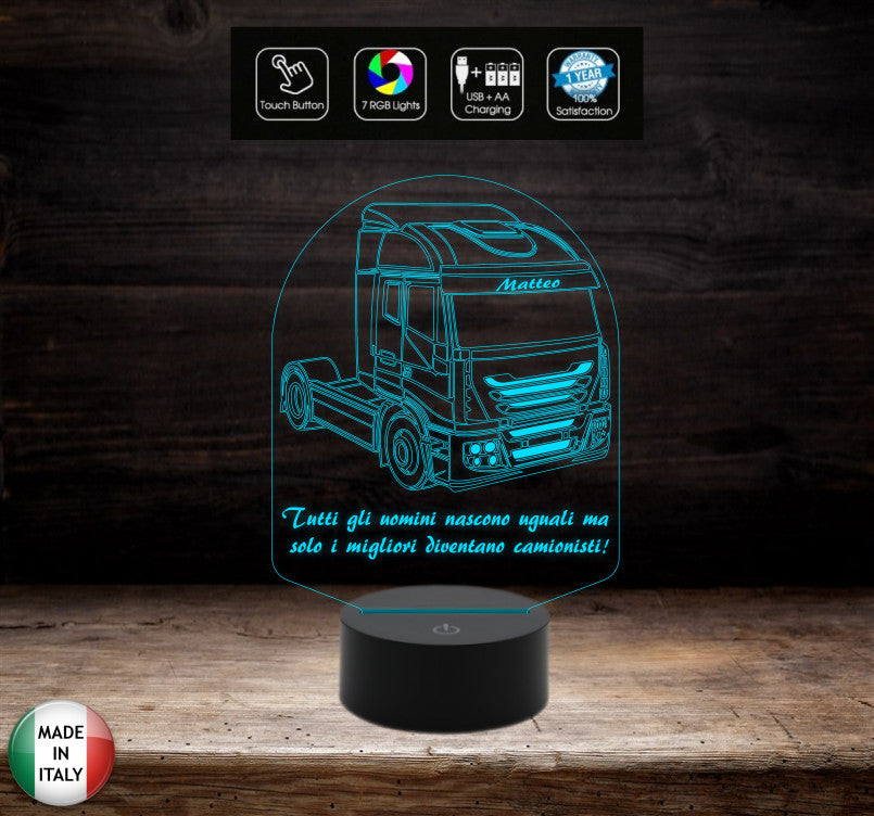 Lampada 7 colori personalizzabile con nome e frase REGALO originale CAMIONISTA