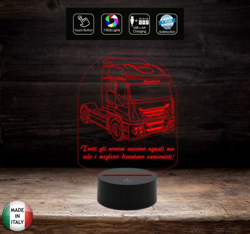 Lampada 7 colori personalizzabile con nome e frase REGALO originale CAMIONISTA