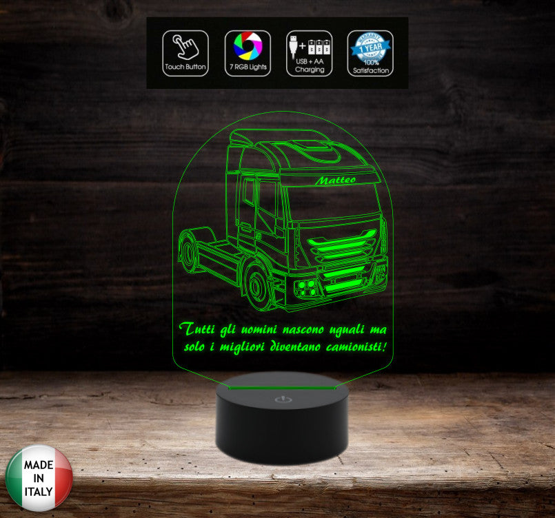 Lampada 7 colori personalizzabile con nome e frase REGALO originale CAMIONISTA