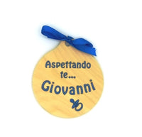 PALLA di NATALE in legno per nascita bambina bambino Vari colori Regalo di Natale originale per futuri genitori