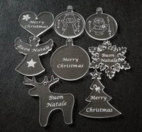Set di 8 DECORAZIONI NATALIZIE PER ALBERO Palla Cuore Fiocco di neve Renna Angelo Albero di Natale Merry Christmas originale in plexiglass