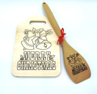 Set 2 pezzi REGALO di NATALE Tagliere + cucchiaio natalizio Decorazione casa cucina