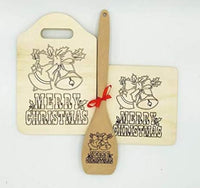 Set 3 pezzi REGALO di NATALE Tagliere + sottopentola + cucchiaio Decorazione casa cucina